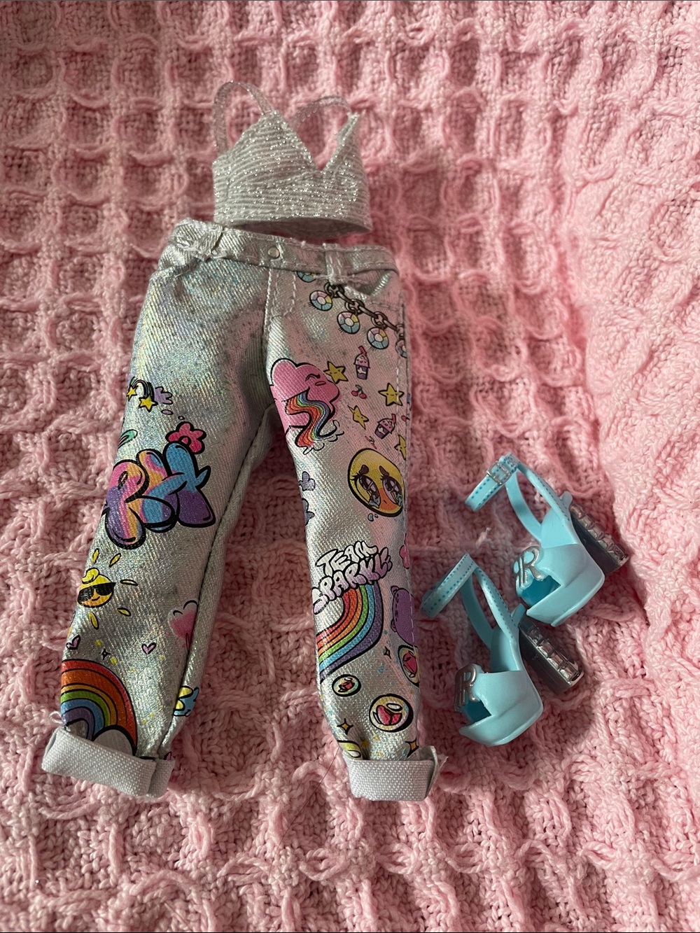 Rainbow High -  Doll Clothing; Silver, blue and rainbow accents